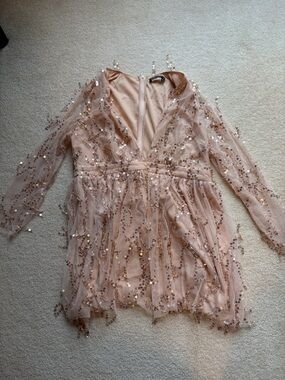 Double Crazy Embellished pink Mesh Party Dress